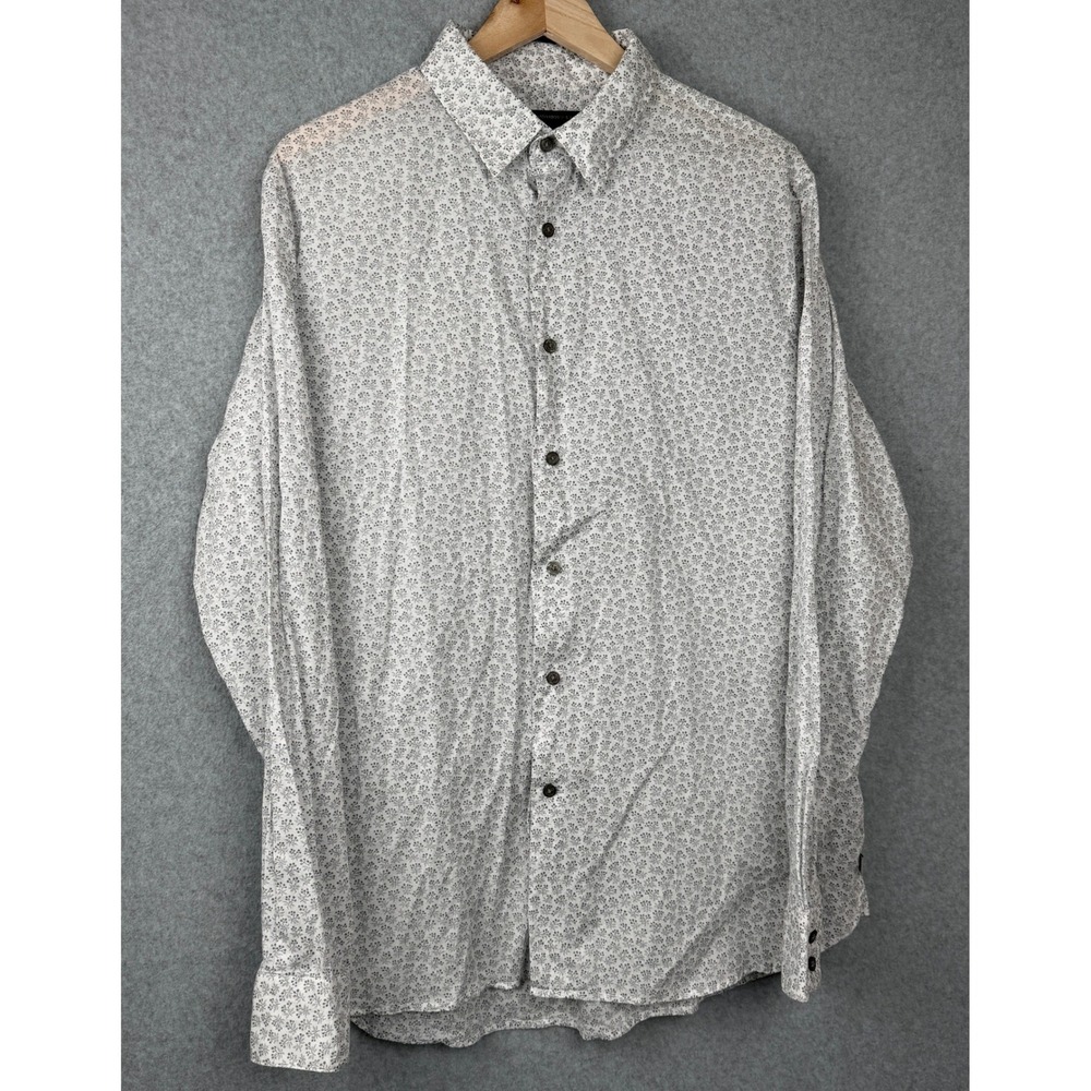 John Varvatos USA Button-Down Mens L White Floral Long Sleeve Cotton Top